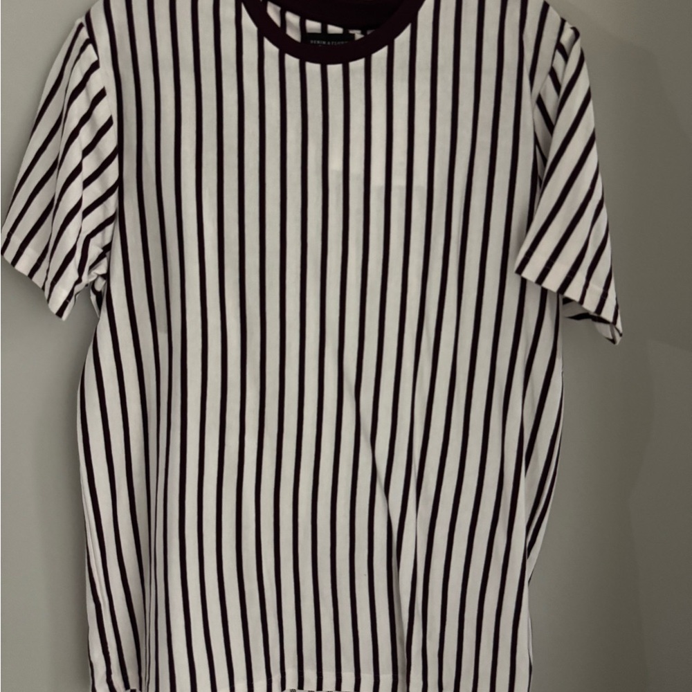 Denim & Flower Burgundy and White Striped Tee